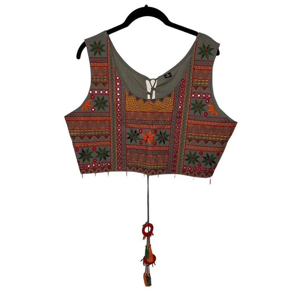 Women's Gray Embroidered Indian Blouse